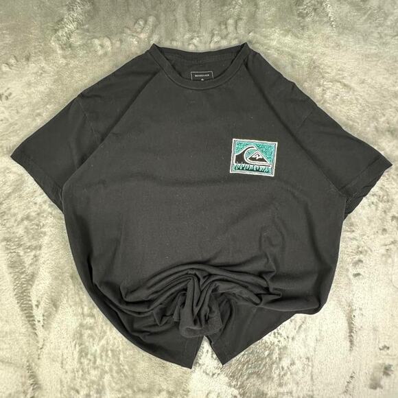 Quiksilver Other - Quiksilver Black Blue Logo In Flames Surfing Graphic T-shirt Size Large
